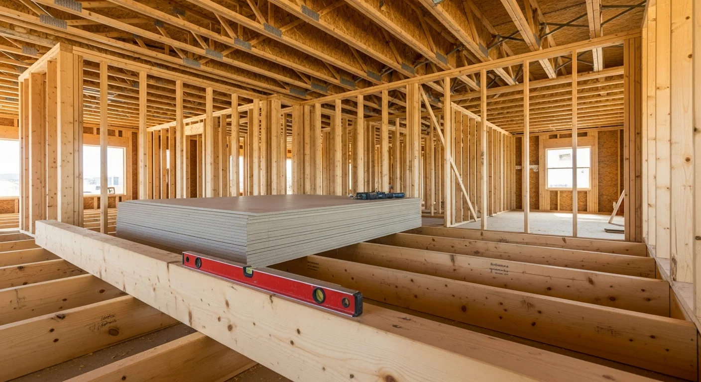 Framing crew installing wall studs on residential construction