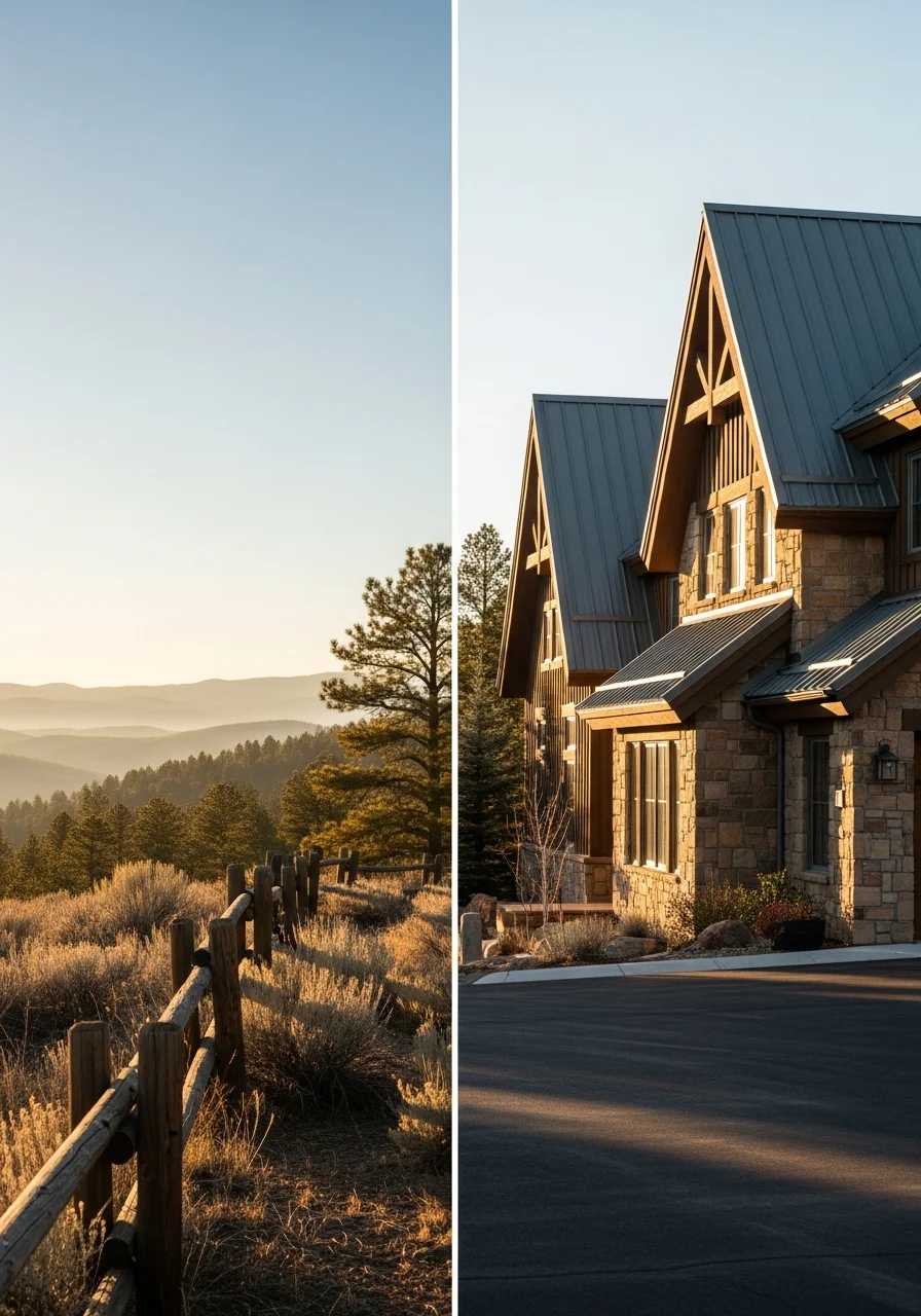 Residential mountain home with stone foundation and steep-pitched roof designed for heavy snow loads.