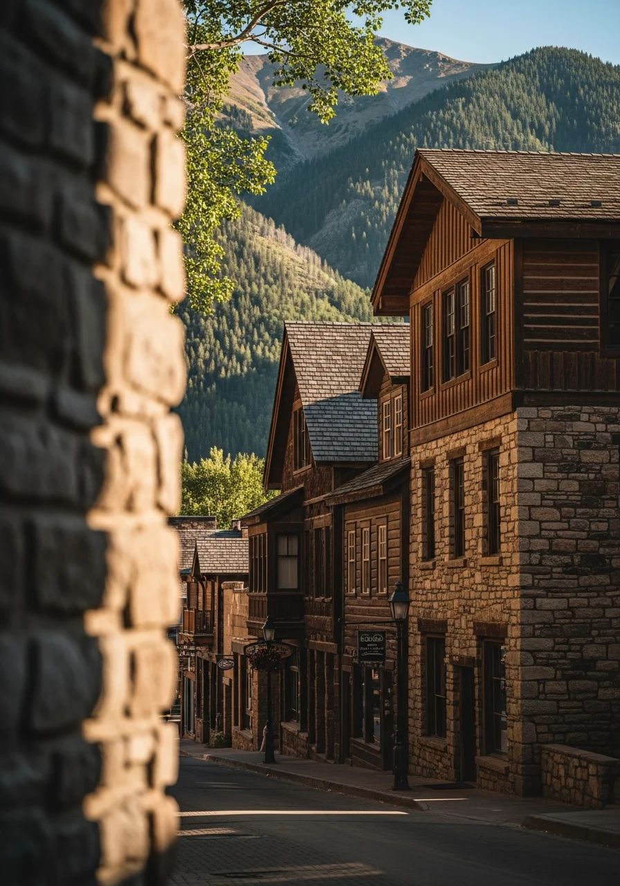 High-end mountain home with stone and timber construction perched on steep terrain with valley views.